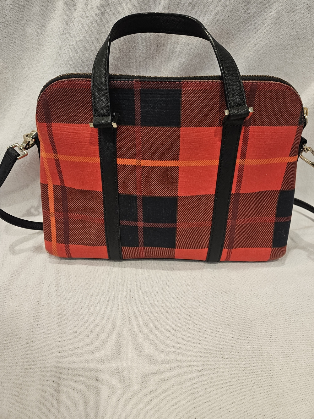 kate spade New York Newbury Lane Red Plaid Tote with Black Leather Trim Purse - Picture 6 of 16